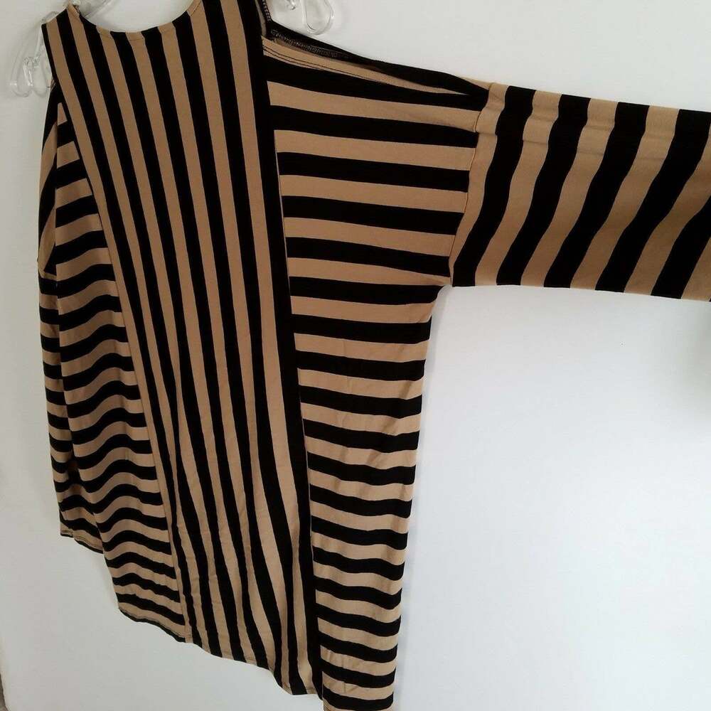 Chico’s Zenergy Women’s Tandy Cold Shoulder Tan Black Mixed Striped Tunic - Picture 8 of 10